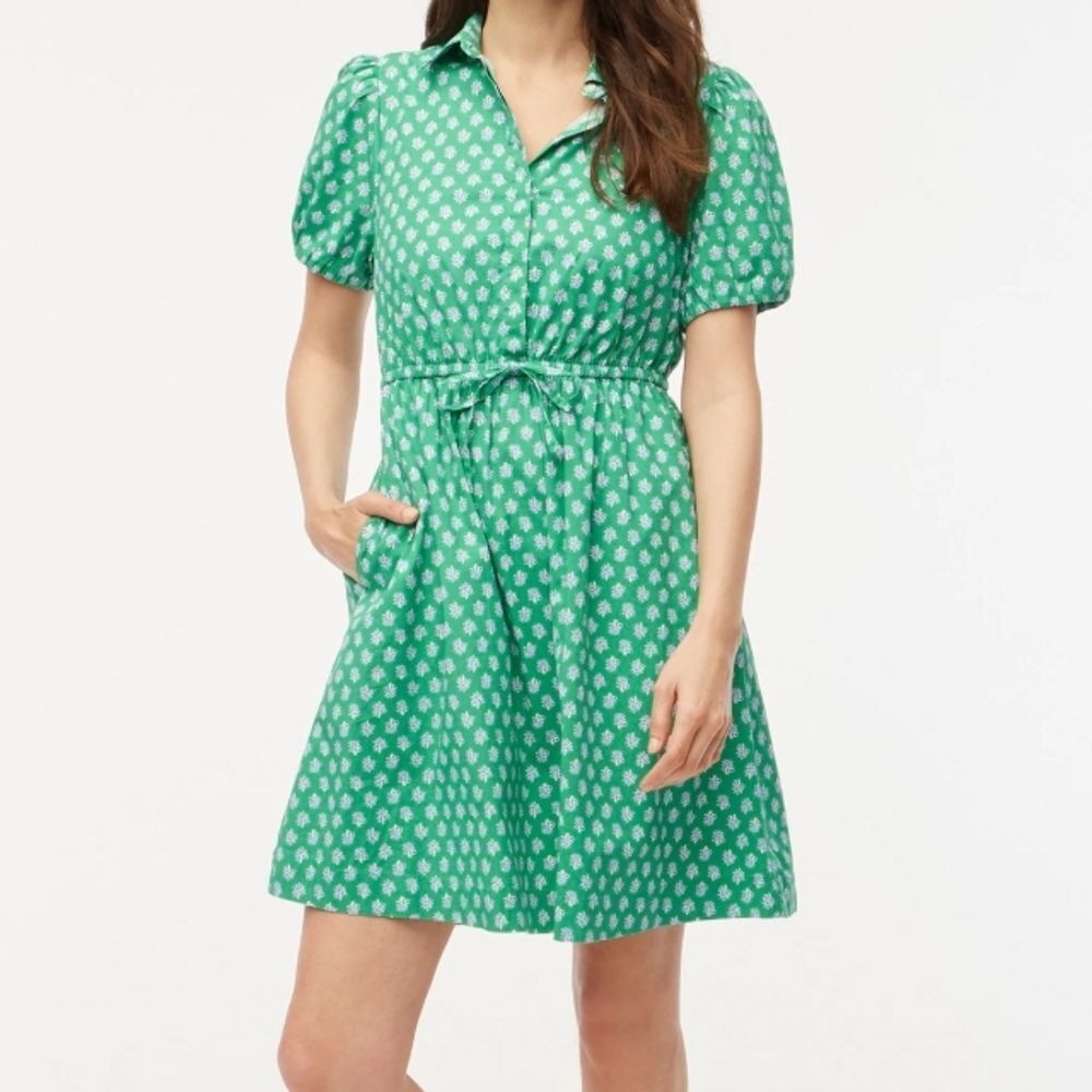 NWOT J.crew 16 Short Sleeve Cinch tie Waist shirt dress green - Picture 1 of 11